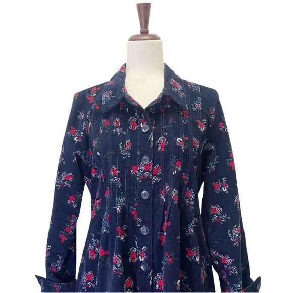 Vermont Country Store Pintuck Cotton Corduroy Dress Navy Blue Floral Size Medium - Picture 7 of 15